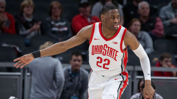 Ohio State Buckeyes guard Malaki Branham (22) in the second half against the Penn State Nittany Lions at Gainbridge Fieldhouse.